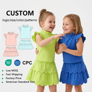 Ensemble jupe et haut pour filles, été, couleur unie, haut de yoga à manches courtes avec short intégré, double couche, ourlet ondulé, pour gym, yoga, logo personnalisé - Product Image 1