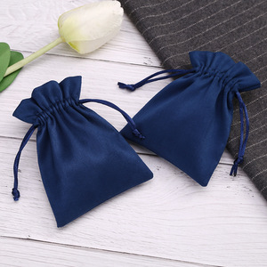Dark Blue <b>Drawstring</b> Jewelry Bag 8x10cm Fabric Storage <b>Pouch</b> For Rings Cosmetics Gifts Organize Jewelry Packaging - Product Image 3
