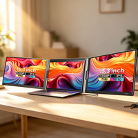 Moniteur triple écran 15,3 pouces FHD LCD, extension d'écran d'ordinateur portable, 1 câble de connexion, électronique grand public pour le commerce