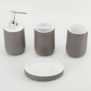 Juego de accesorios de baño ecológicos de 4 piezas de cerámica moderna, dispensador de jabón de poliresina, soporte para cepillo de dientes, taza, jabonera - Product Image 1