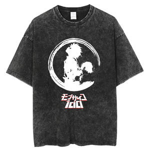 Camiseta de Manga Corta con Estampado de Dibujos Animados, Estilo Vintage Lavado, para Hombre, <span class=keywords><strong>Mob</strong></span> <span class=keywords><strong>Psycho</strong></span> <span class=keywords><strong>100</strong></span>, Marca de Moda Urbana, Algodón Puro, Corte Holgado - Product Image 4