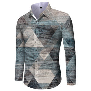 <span class=keywords><strong>Camisa</strong></span> Casual de Hombre, Corte <span class=keywords><strong>Slim</strong></span>, Manga Larga, con Diseño Artístico Impreso en 3D, Antiarrugas, de Sarga, con Botones - Product Image 2