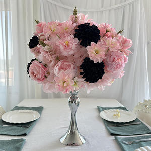 Romantic Dreamy Artificial Flower Ball Centerpiece Mixed Pink Roses Crystal Stand Wedding Home <b>Decor</b> Handmade High Simulation - Product Image 5