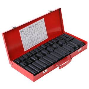 Jeu <span class=keywords><strong>de</strong></span> douilles à choc profondes <span class=keywords><strong>de</strong></span> 1/2 pouce, métriques, pour garage et atelier, jeu <span class=keywords><strong>de</strong></span> douilles à choc robustes avec coffret rouge portable - Product Image 1