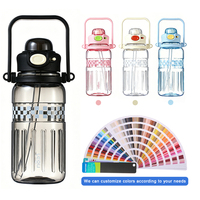 Bouteille d'eau sport portable grande capacité en Tritan, couleurs contrastées, avec poignée et paille rabattable, idéale pour les voyages en extérieur