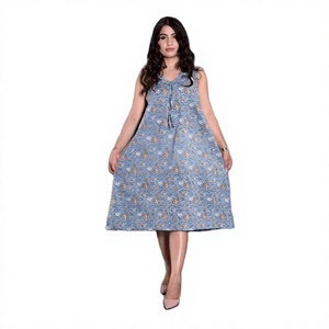 Vestido Midi de Algodón con Estampado Floral para Mujer, Corte en A, Sin Mangas, Cuello en V, Casual, Verano, Tejido Transpirable, Ajuste Holgado, con Borlas - Product Image 1
