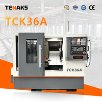 Tour CNC à lit incliné robuste TENAKS TCK36A, centre de tournage à broche unique avec tourelle hydraulique à 8 postes et commande GSK