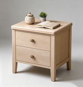 Natural Solid Wood Nightstand,2 Drawer Minimalist Straight Leg Bedside Cabinet for Nordic Bedroom <b>Night</b> <b>Stand</b> - Product Image 1