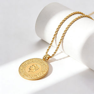 Collana con Ciondolo a Moneta d'Oro Vintage dell'<span class=keywords><strong>Impero</strong></span> Arabo-<span class=keywords><strong>Turco</strong></span>, Medaglione con Ritratto, Catena per Clavicola in Acciaio Inossidabile, Gioielli Personalizzati - Product Image 2