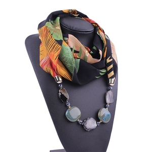 Collier perlé en mousseline de soie imprimé musulman, grande pierre, bijoux Pashmina, écharpes de style ethnique, rayures en soie, foulard chaud, tête Hijab - Product Image 2