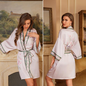 Yaoting, camisón de verano para mujer, elegante, Floral, satén, gasa, cárdigan fresco, albornoz, cierre de cintura elástica, frente a la Logo-WP3371 - Product Image 6