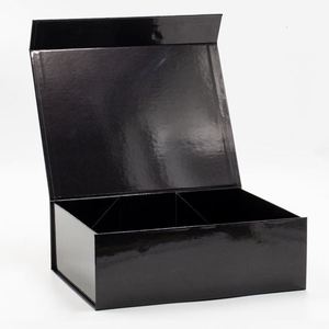Emballages de cadeaux d'entreprise personnalisés, boîtes cadeaux pliantes de luxe noires avec ruban, finition brillante - Product Image 3