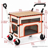 Poussette pliable en acier au carbone pour animaux de compagnie avec plateau, remorque à quatre roues pour chats et chiens - Idéale pour le camping en extérieur et le transport de marchandises