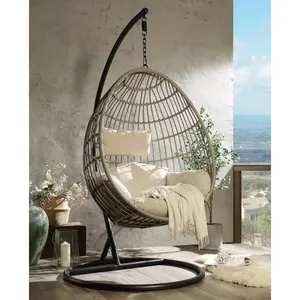 Moderne Ei-Form-Möbel für Garten Korbwaren Rattan für Innenräume hängender Hof-Ei-Schaukel stuhl mit Ständer