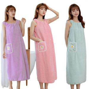 Solid Color Absorbent Quick-Dry Microfiber Adult Shower <b>Dress</b> Wearable Coral Fleece Bath <b>Towel</b> for Hotels Beach Wholesale - Product Image 2
