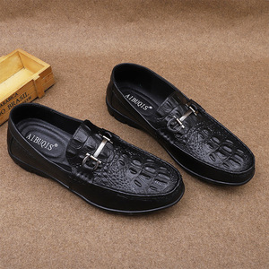 Mocassins pour hommes à imprimé crocodile, bout rond, à enfiler, en cuir, semelle extérieure souple en caoutchouc, chaussures décontractées de printemps - Product Image 2