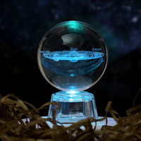 Boule de cristal de la galaxie gravée au laser 3D avec base lumineuse LED, lampe de table sphère de cristal ciel spatial, décoration astronomique
