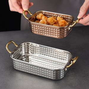 Pot à snacks rectangulaire en acier inoxydable martelé doré avec double poignée, mini seau à fruits <span class=keywords><strong>de</strong></span> <span class=keywords><strong>mer</strong></span> pour restaurant - Product Image 2