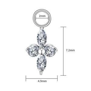 Ciondolo a Stella a Quattro Punte in Titanio ASTM F136 con Zirconia Cubica per Orecchini a Cerchio Pendenti - Product Image 2