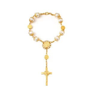 Pulsera al por mayor con dije <span class=keywords><strong>de</strong></span> cruz, cuentas <span class=keywords><strong>de</strong></span> perlas <span class=keywords><strong>de</strong></span> imitación religiosas, mini <span class=keywords><strong>rosario</strong></span> <span class=keywords><strong>de</strong></span> <span class=keywords><strong>dedo</strong></span> para recuerdos, regalo <span class=keywords><strong>de</strong></span> bautismo o iglesia - Product Image 2