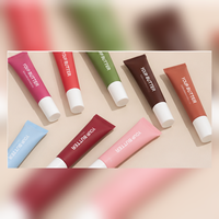 Baume à lèvres végétalien au peptide, marque privée, en tube souple, saveur fruitée, hydratant, teinté, huile à lèvres scintillante, brillant à lèvres