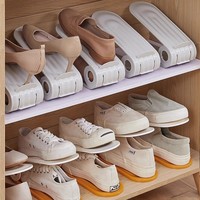 Étagère à chaussures pliable réglable à double couche en plastique, design gain de place, sans installation requise, solution de rangement pour armoire à chaussures