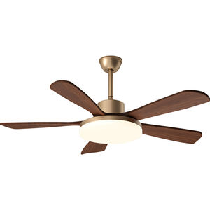 Ventilateur de plafond LED avec télécommande, tendance 2025, européen, en bois de paulownia acrylique, <span class=keywords><strong>5</strong></span> pales, couleur bois brun, pour la maison, l'intérieur, les restaurants - Product Image 1