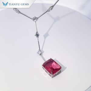 Collier en argent sterling 925 Tianyu Gems en forme de Y avec pendentif en pierre rose taille émeraude, bijoux élégants pour femmes - Product Image 1