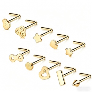 Clous de nez en acier chirurgical 316L en forme de <span class=keywords><strong>L</strong></span>, bijoux de <span class=keywords><strong>piercing</strong></span> multi-styles géométriques (cœur, étoile, infini, rectangle) - Product Image 2