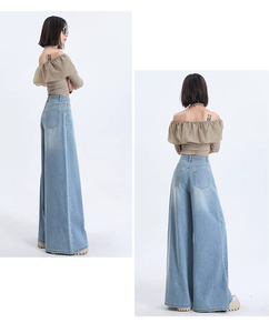 Nuovi <span class=keywords><strong>Pantaloni</strong></span> <span class=keywords><strong>Larghi</strong></span> da Donna 2026 <span class=keywords><strong>Neri</strong></span> e Grigi Stile Vintage Casual Streetwear Estivi con Bottoni a Vita Alta e Gamba Larga, Vestibilità Ampia e Drappeggiata, Lunghezza al Pavimento - Product Image 4