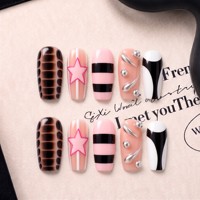 Uñas Postizas Francesas de Lujo con Textura 3D, Curva Cuadrada de 2.5, Hechas a Mano con PMMA, Cobertura Completa, Reutilizables, 10 Piezas