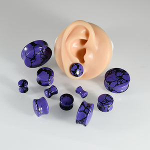سدادات الأذن الحجرية باللون الأرجواني والأسود مقاييس الأنفاق الصلبة المتوسع نقالات الأزياء ثقب الجسم المجوهرات للرجال والنساء - Product Image 4