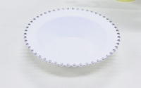 Assiettes à dîner en plastique de 7 oz, bols ovales avec bord doré, vaisselle en plastique jetable, vaisselle de fête élégante et résistante, bols à perles blancs