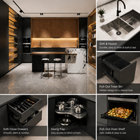 Meuble de cuisine mural moderne de luxe à tiroirs multiples en panneau mélaminé, personnalisation complète pour projet de villa haut de gamme