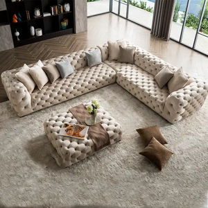 Meubles de salon européens, salon moderne, luxe, <span class=keywords><strong>tissu</strong></span> en velours, <span class=keywords><strong>Chesterfield</strong></span>, canapé d'angle en forme de L, 7 places, capitonné - Product Image 1