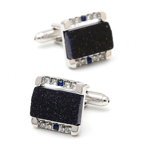 Light Luxury Starry Obsidian Rhinestone square Silver Copper Men's <b>Shirt</b> Cufflinks - Product Image 2