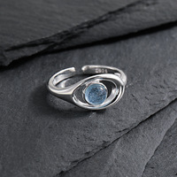 Bague ouverte moderne en argent S925 avec zircon bleu en forme d'œil, bague ajustable en argent sterling 925 pour femme, bijoux