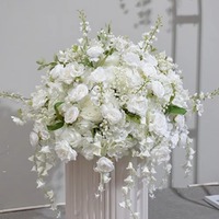 Dekorasi centerpiece bunga mawar putih mewah buatan, bunga baby breath, rangkaian bunga warna-warni, bola bunga pernikahan sutra