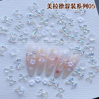 Kit de Décoration d'Ongles en Résine 3D en Gros - Breloques Bling Bling AB en Forme de Fleur, Papillon, Nœud et Cœur Effet Aurore pour Manucure DIY
