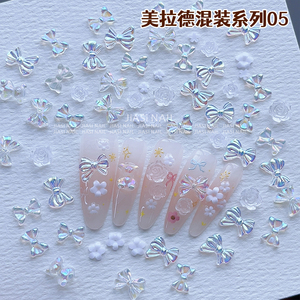 Kit de nail art en résine 3D de gros-breloques fleur, papillon, arc et coeur d'aurore avec strass AB, décor de manucure Kawaii DIY - Product Image 2