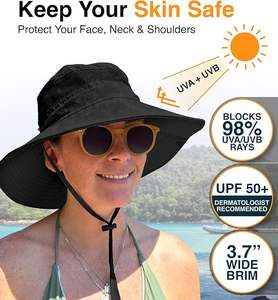 Impermeabile ad asciugatura rapida e Casual estivo protezione UV da esterno traspirante a tesa larga UPF 50 + foglia cappello da sole in maglia di ventilazione sottogola - Product Image 4