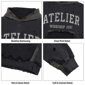 Sudadera con Capucha de Felpa Francesa OEM, Estilo Desgastado por el Sol, Hombros Caídos, Corte Holgado, Estilo Urbano, Alta Calidad, Logotipo Personalizado, Sudadera para Hombre - Product Image 3