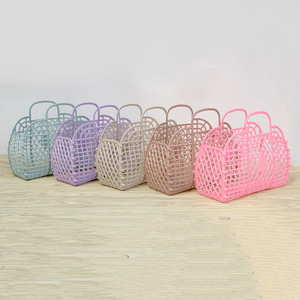 Personalizado Retro Vintage plegable plástico Pvc jalea cesta bolso de mano playa bolso de mano para niñas mujeres fiesta Favor <span class=keywords><strong>S</strong></span> - Product Image 6