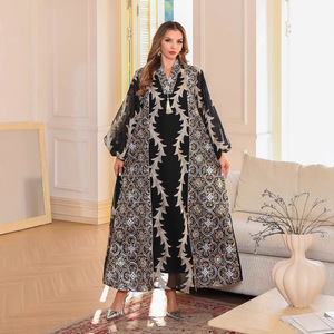 chinese dress ladies Plus Size Printed V-Neck Long Sleeve Maxi Dress Black / 1XL main image 1