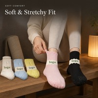 Chaussettes antidérapantes en coton tricoté, 5 couleurs, avec grip antidérapant, pour yoga, pilates, danse, usage domestique, avec revers à volants, logo personnalisé, OEM, vente en gros