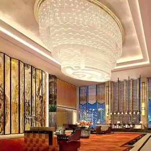 巨大尺寸椭圆形透明水晶吸顶灯宴会厅豪华巨型吊灯
