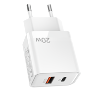 Cargador de Pared Universal 2 en 1 con Carga Rápida PD QC3.0 de 20W, USB-A/USB-C, Enchufe EU/UK/US/AU, para Laptop, Teléfono Móvil, Reloj Inteligente, Viajes