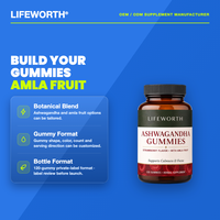 LIFEWORTH Gummies à la fraise et à l'Ashwagandha, saveur fruit d'Amla, 120 unités, Formule pour la sérénité et la concentration