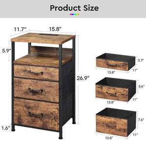 <span class=keywords><strong>Table</strong></span> <span class=keywords><strong>de</strong></span> <span class=keywords><strong>lit</strong></span> rustique moderne avec lumière LED, <span class=keywords><strong>table</strong></span> <span class=keywords><strong>de</strong></span> chevet, station <span class=keywords><strong>de</strong></span> charge, 1 rangement ouvert, 3 tiroirs, <span class=keywords><strong>table</strong></span> d'appoint en métal noir pour meubles <span class=keywords><strong>de</strong></span> maison - Product Image 4