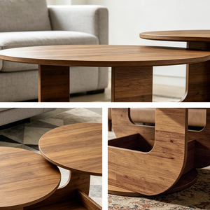 Elegante Mesa <span class=keywords><strong>de</strong></span> <span class=keywords><strong>Centro</strong></span> Plegable Minimalista con Marco <span class=keywords><strong>en</strong></span> U, Tableros Dobles <span class=keywords><strong>de</strong></span> Nogal, Color Personalizable para Decoración Moderna <span class=keywords><strong>de</strong></span> Apartamentos y Oficinas - Product Image 3